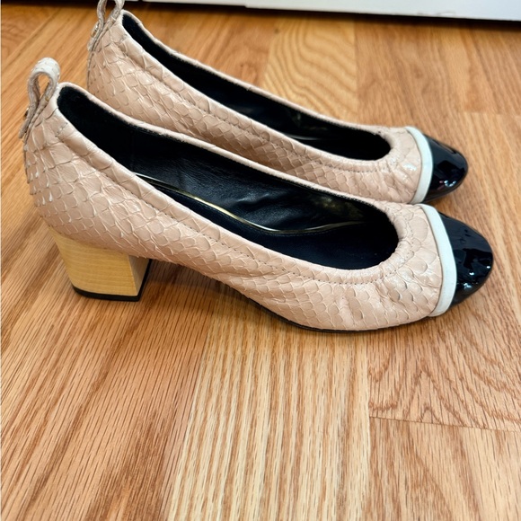 Lanvin Shoes - Lanvin Nude Beige Ballet Flats with Black Patent Cap Toe